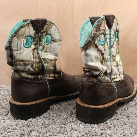 Ariat Fatbaby Cowgirl Boots Womans 9.5B Brown White Camouflaged Leather Western - Picture 8 of 11